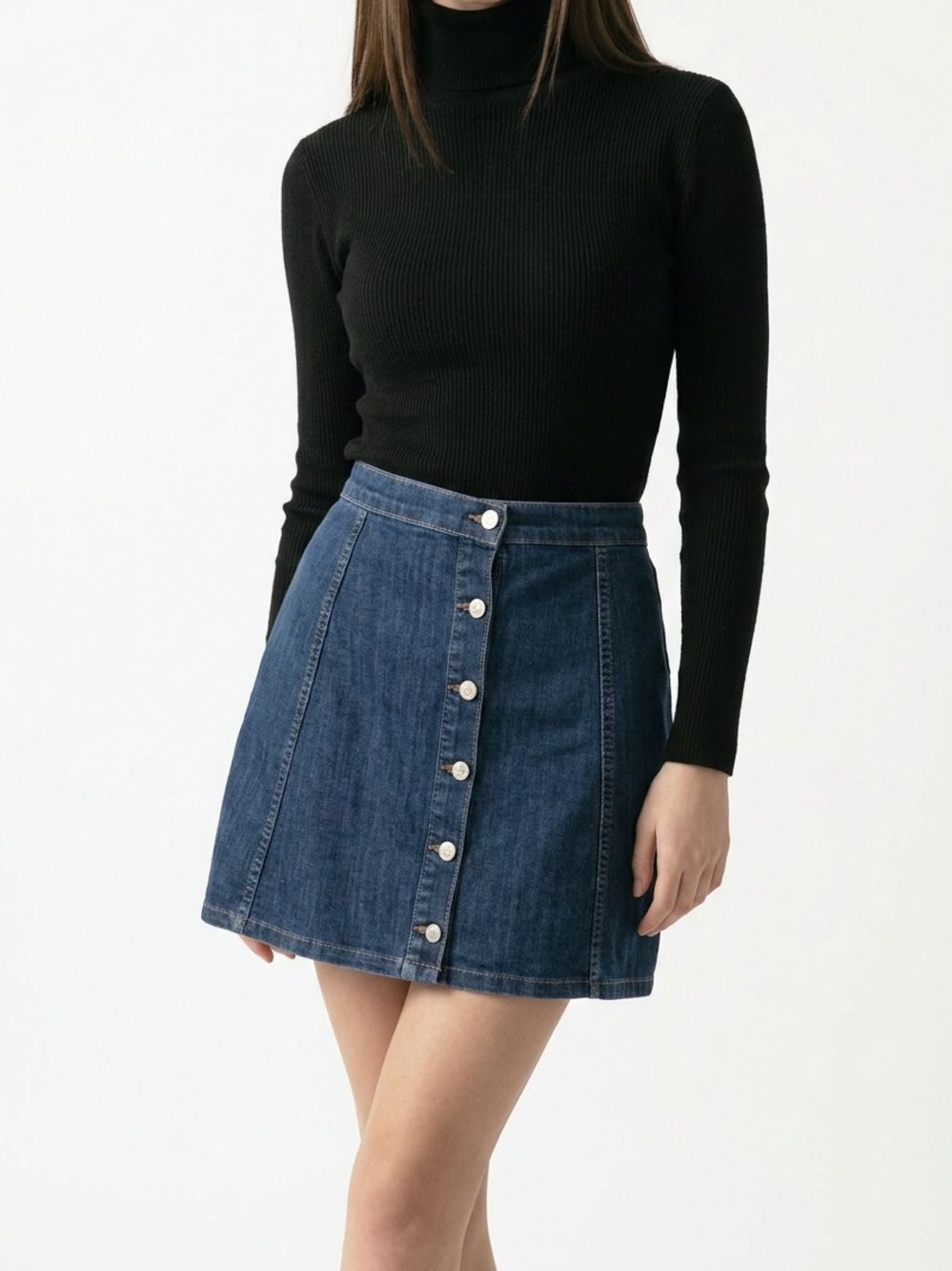 KANCAN | Dark Blue Button Front A-Line Denim Jean Mini Skirt Women’s Size 10
